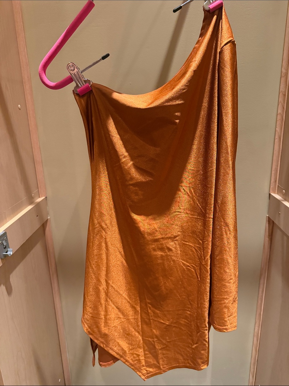 One-Shoulder Orange Satin Dress